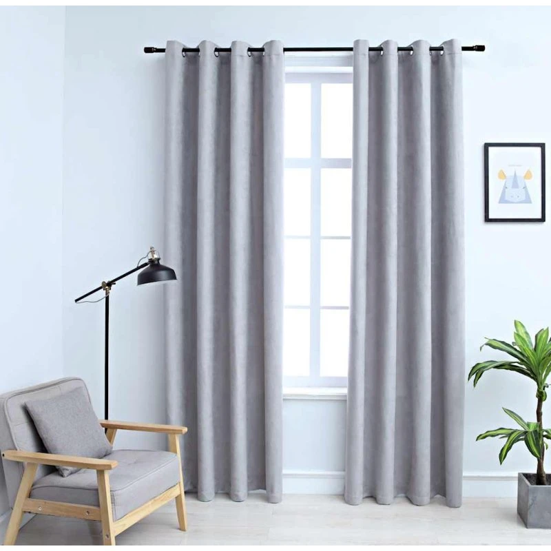 vidaXL Mørklægningsgardiner 2 stk. Grå 140 x 225 cm med Metalringe
