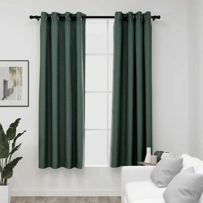 vidaXL Mørklægningsgardiner Hør-Look 140x175 cm Grøn (2 stk)