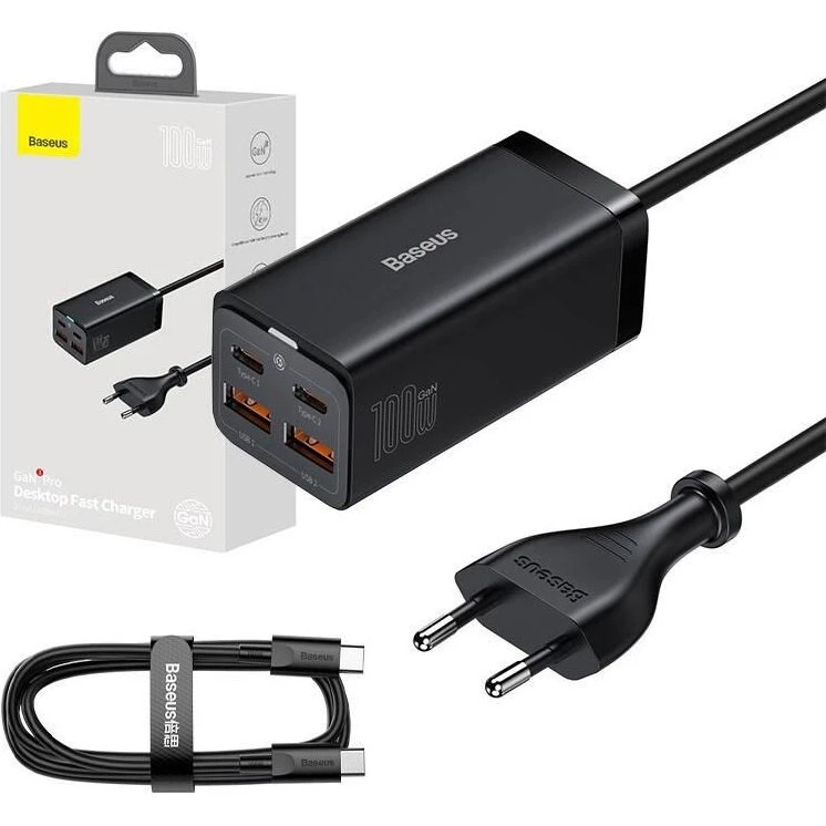 Baseus GaN3 Pro 100W 4-Port Desktop Charger Sort