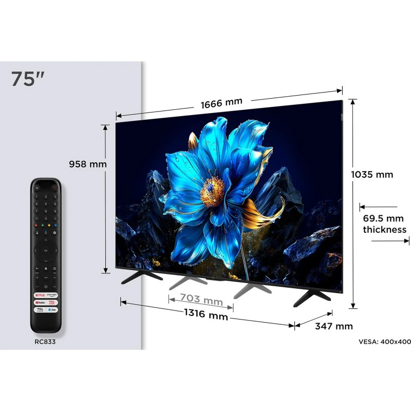 TCL P79K 75" 4K Ultra HD QLED TV Sølv
