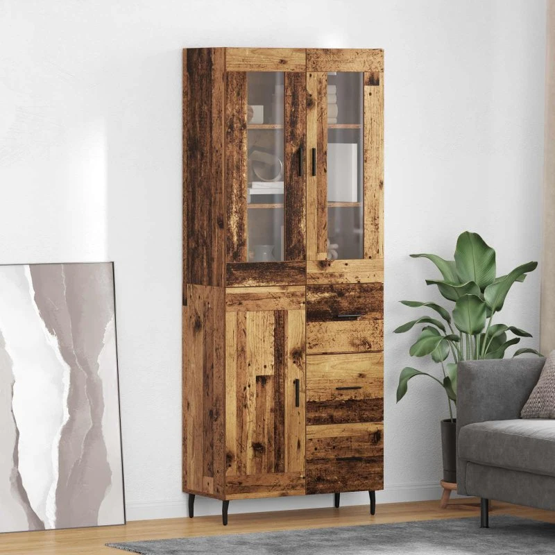 vidaXL Highboard med skuffe 2 stk, gammelt træ