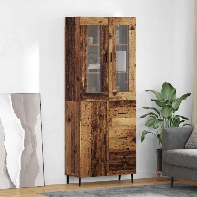 vidaXL Highboard med skuffe 2 stk, gammelt træ