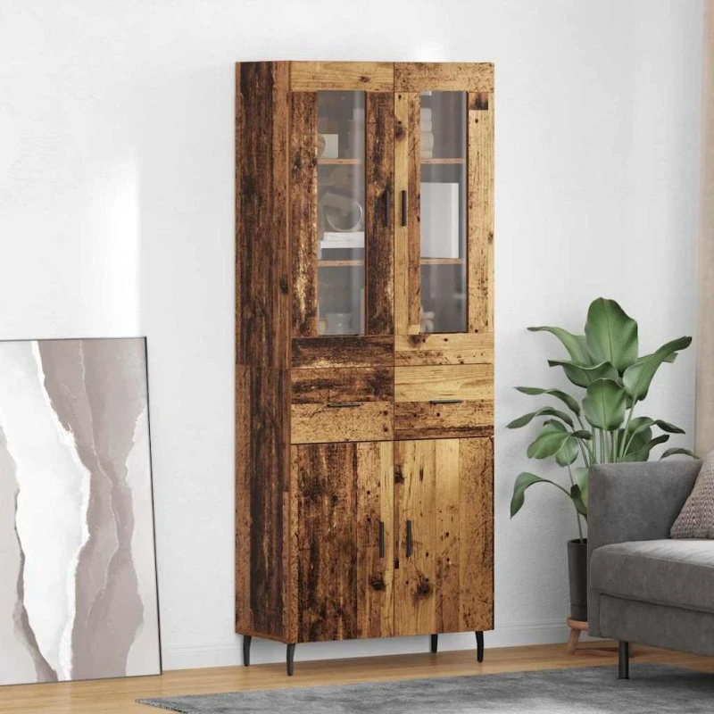 vidaXL Highboard med skuffe 2 stk, gammelt træ