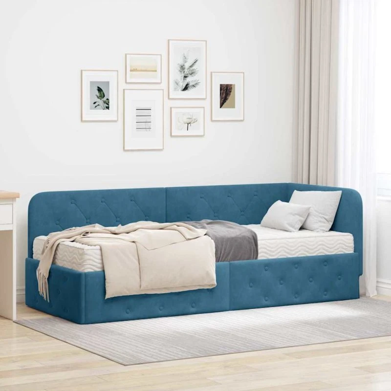 vidaXL Hjørnesengramme Blå 80x200 cm Fløjl