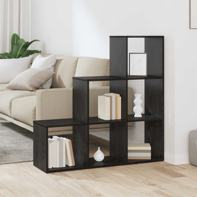 vidaXL Rumdivider Boghylde Sort 99 x 29 x 99 cm Konstrueret Træ