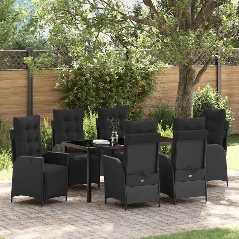 vidaXL Have Spisebordssæt 7 pc Sort Poly rattan