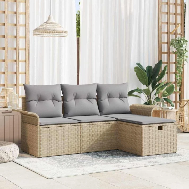 vidaXL Havesofa Sæt 4-pces Beige og Lys Grå Poly Rattan
