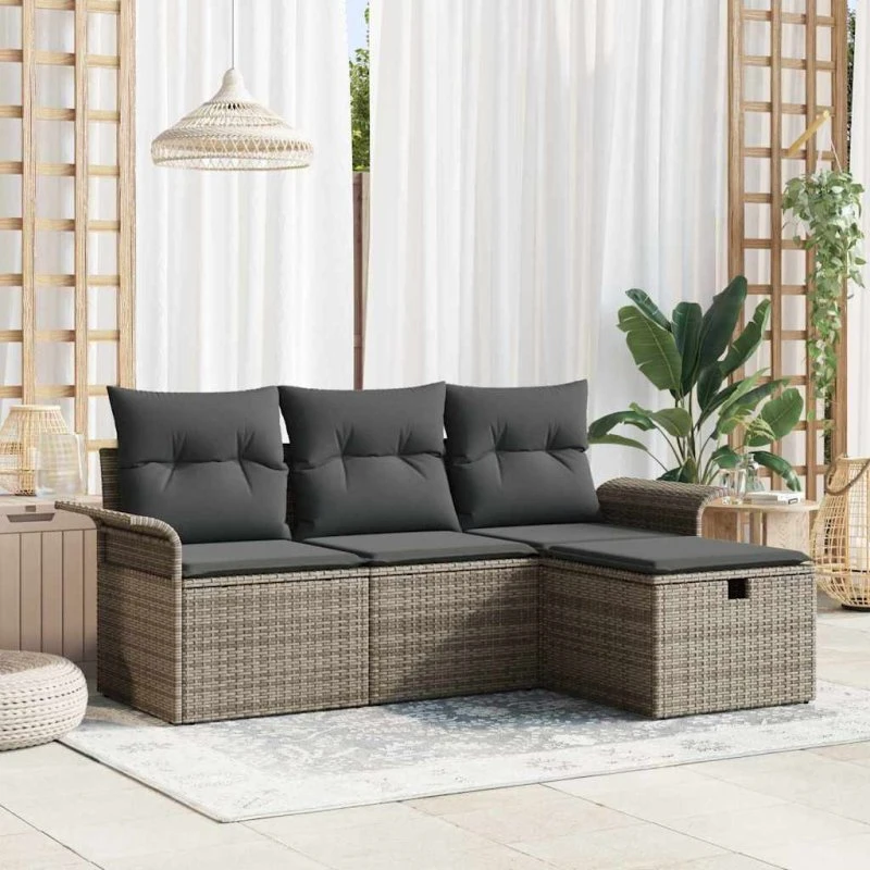 vidaXL Havesofa Sæt 4-pcs Grå Poly rattan med Opbevaring