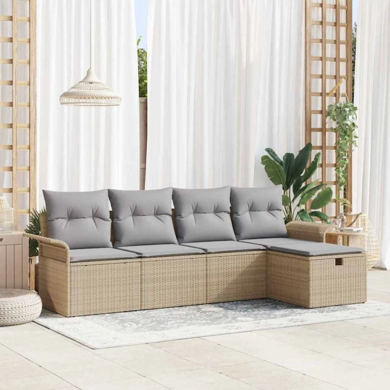 vidaXL Havesofa Sæt 5-pcs Beige/Lysgrå Poly-rattan