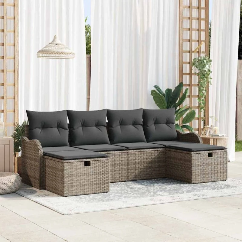 vidaXL Havesofa Sæt 6-pces Grå Poly rattan med Opbevaring