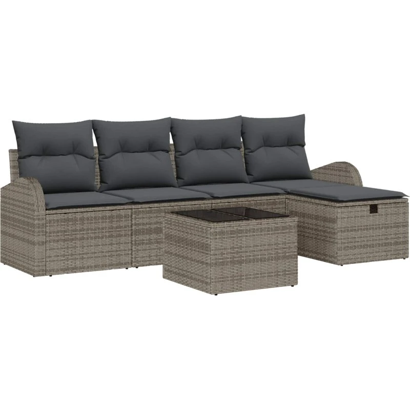 vidaXL Grå Poly Rattan Havesofa Sæt med Opbevaring, 6 stk