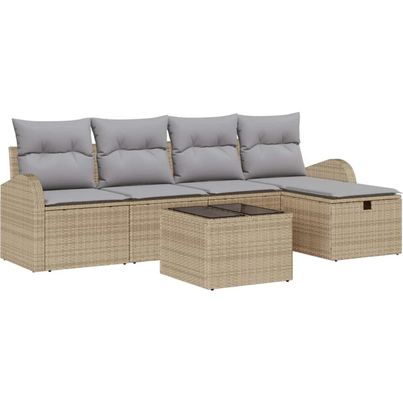 vidaXL Havesofa Sæt med Pude 6 stk Beige og Lys Grå Poly Rattan
