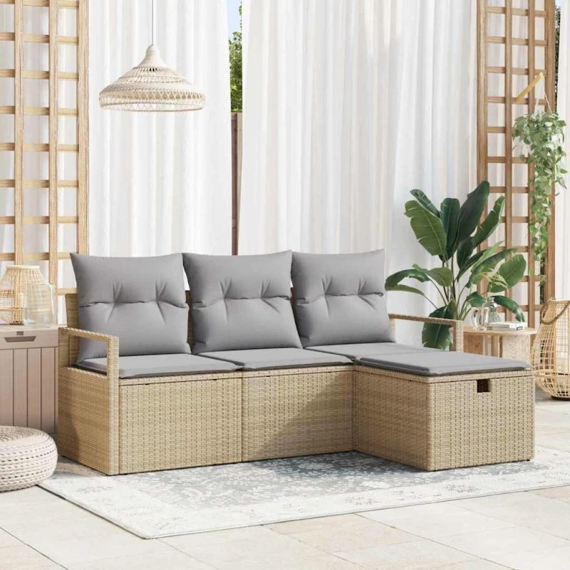 vidaXL Havesofa Sæt 4-pces Beige/Lys Grå Poly Rattan