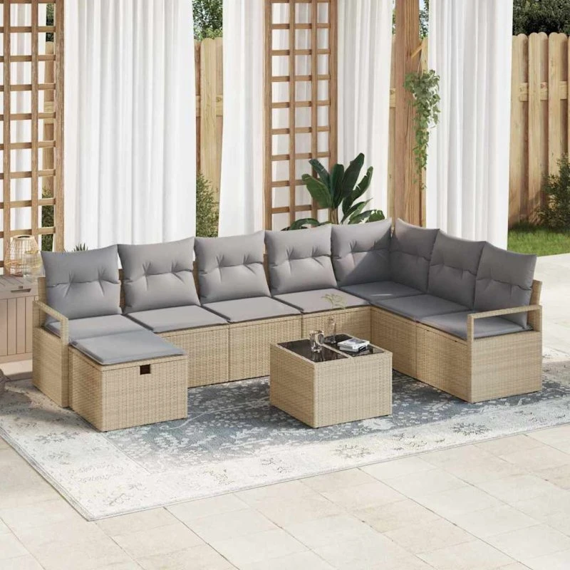 vidaXL Havsofa Sæt med Pude 9 stk Beige og Lys Grå 287 x 177 x 85 cm