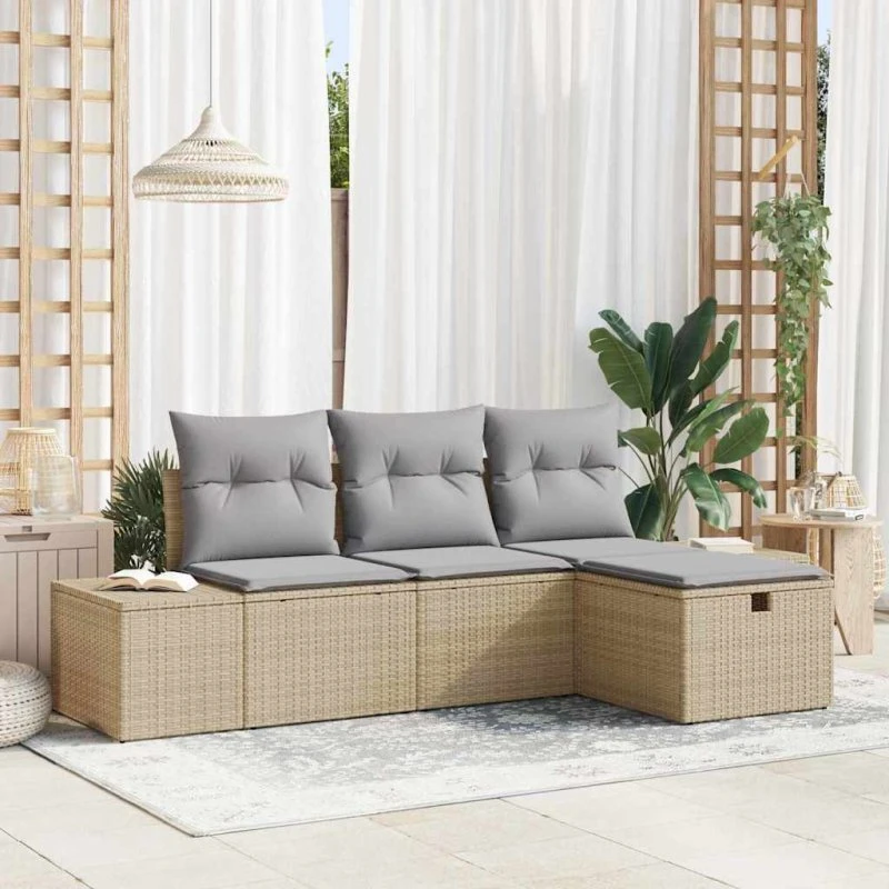 vidaXL Havesofa Sæt 4-pces Beige Poly rattan