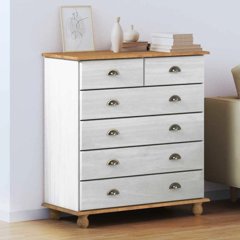vidaXL Skuffeskab ASKIM Hvid 91 x 40 x 95,5 cm Massivt fyrretræ