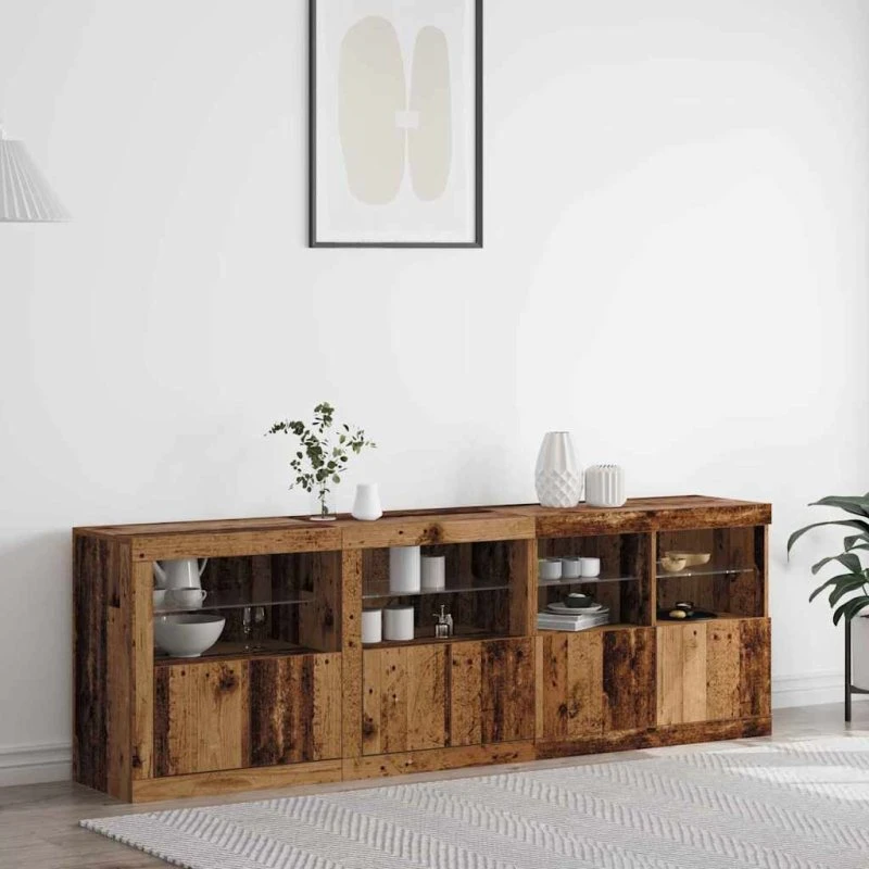 vidaXL LED Sideboard Gammelt Træ 202x37x67 cm