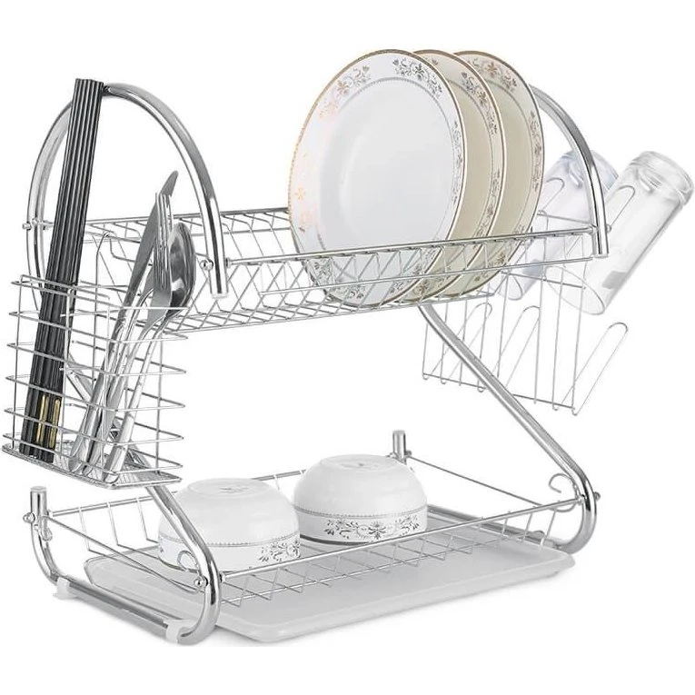 Maestro Opvaskestativ 38 cm Sølv, Dobbelt med Drypbakke