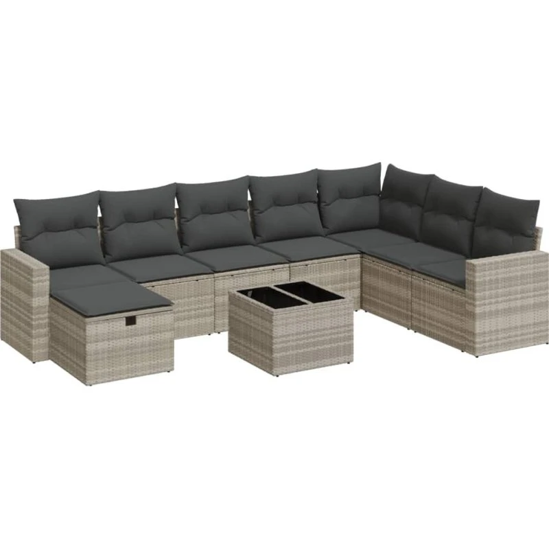 TerraSofa Lysegrå 9-deligt Havesofasæt med PolyRattan