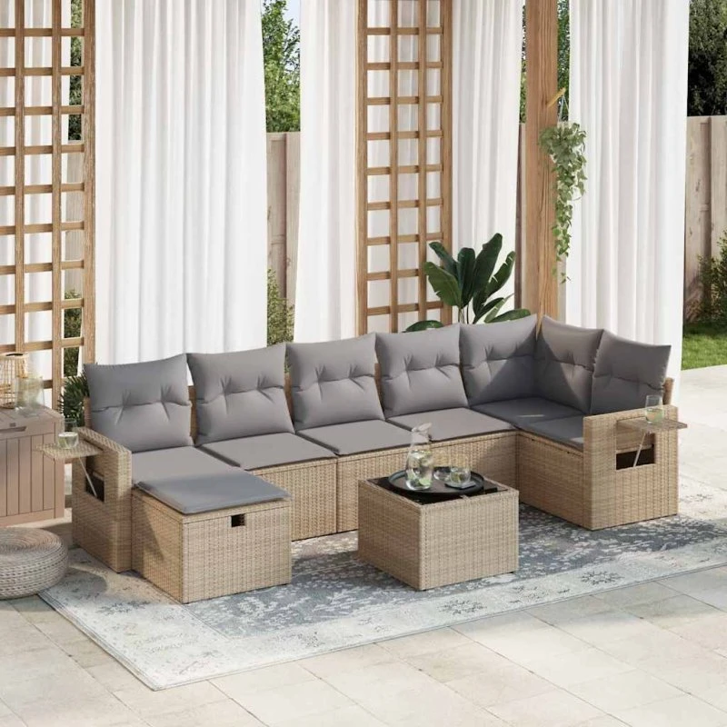vidaXL 8-delers polyrattan havesofasæt beige med hynder