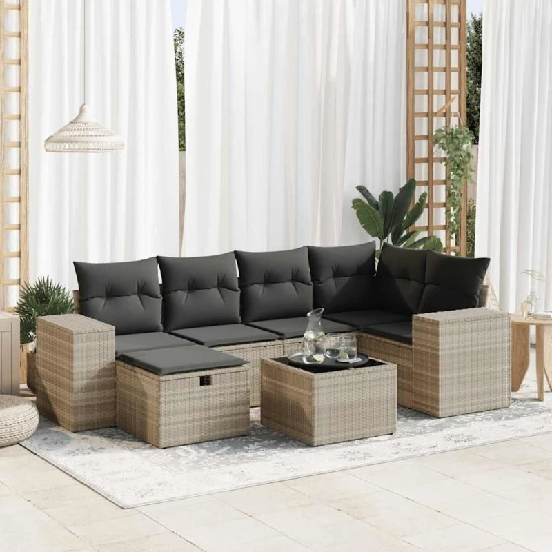 Lumina Sofasæt 7 dele lysegrå polyrattan