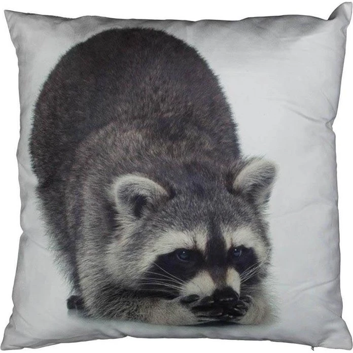 Borg Living Pyntepude 30x30 cm – Sød Vaskebjørn, Vendbar, Blød Sofapude