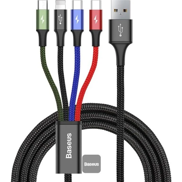Baseus 4-in-1 USB-kabel USB-C/Lightning/Micro-USB 3,5A 1,2 m sort