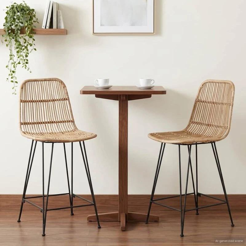 vidaXL Barbænk 2 stk, Naturfarvet, 44 x 54 x 96 cm, Rattan og Stål
