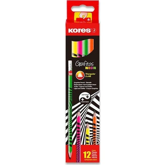 Kores Neon Skoleblyanter 12-pack, Trekantet HB