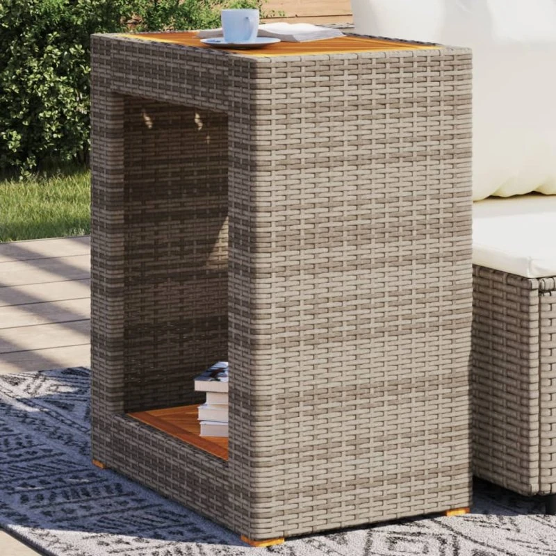 vidaXL Havebord med Trætop 60x40x75 cm Grå Polyrattan