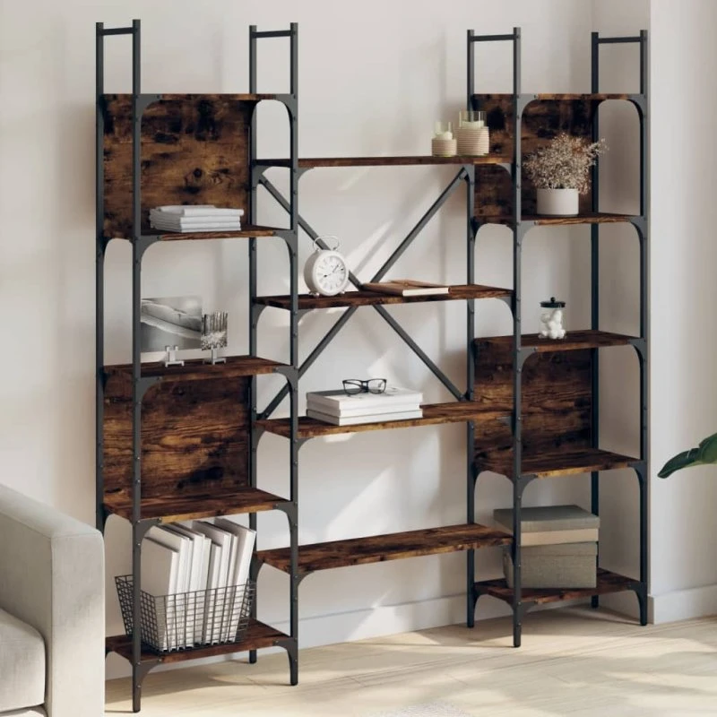 vidaXL Bogreol 155,5x24x166,5 cm røget egetræsfarve
