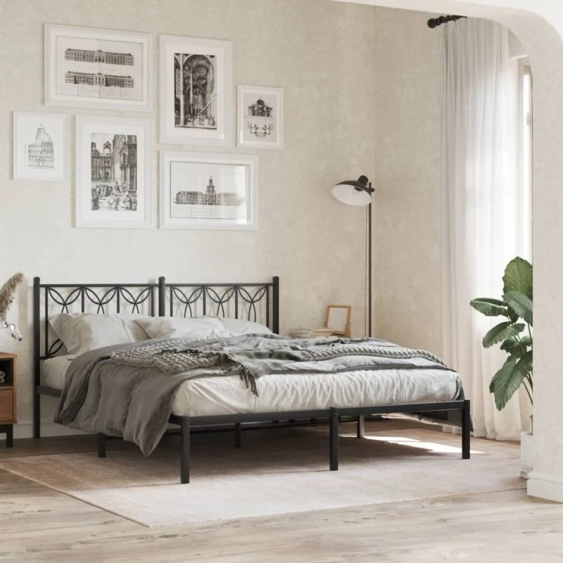 vidaXL Sengeramme med Sengegavl 150x200 cm, Metal, Sort