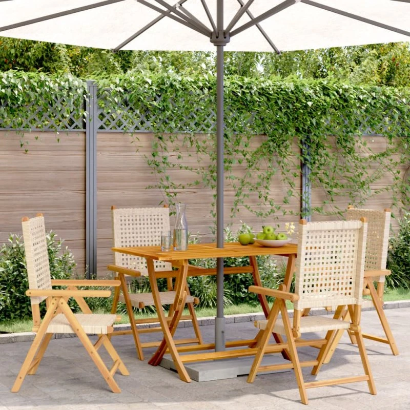 vidaXL Havestole 4 stk. med lænefunktion, polyrattan beige