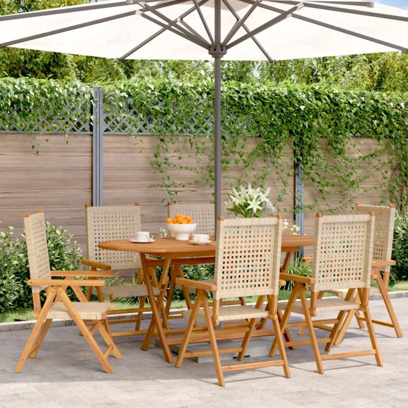 vidaXL Havestole 6 stk. med lænefunktion, polyrattan beige