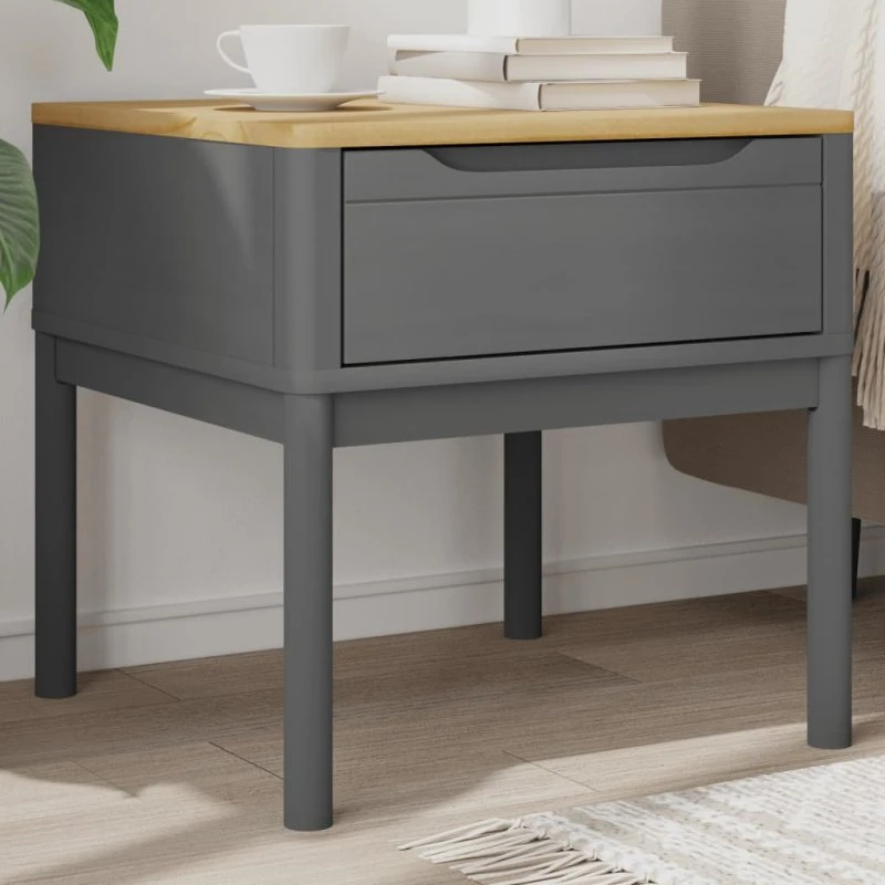 vidaXL Lampebord FLORO 55x55x54 cm massivt fyrretræ grå