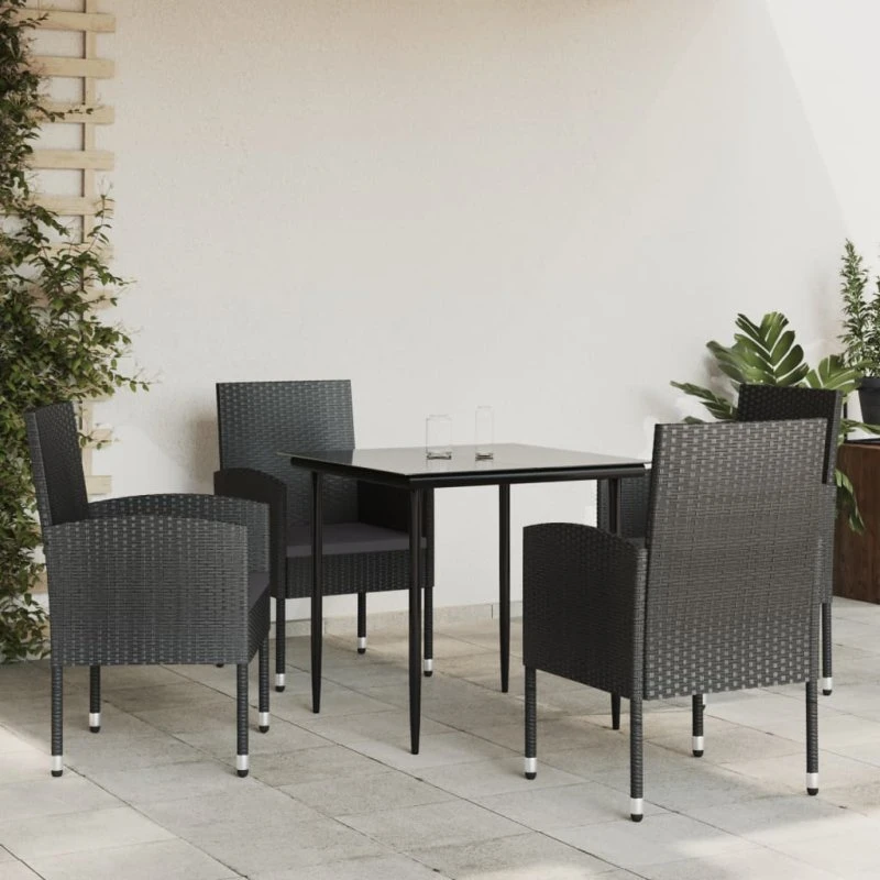 vidaXL 5-deligt spisebordssæt med polyrattan og stål, sort, 80 cm