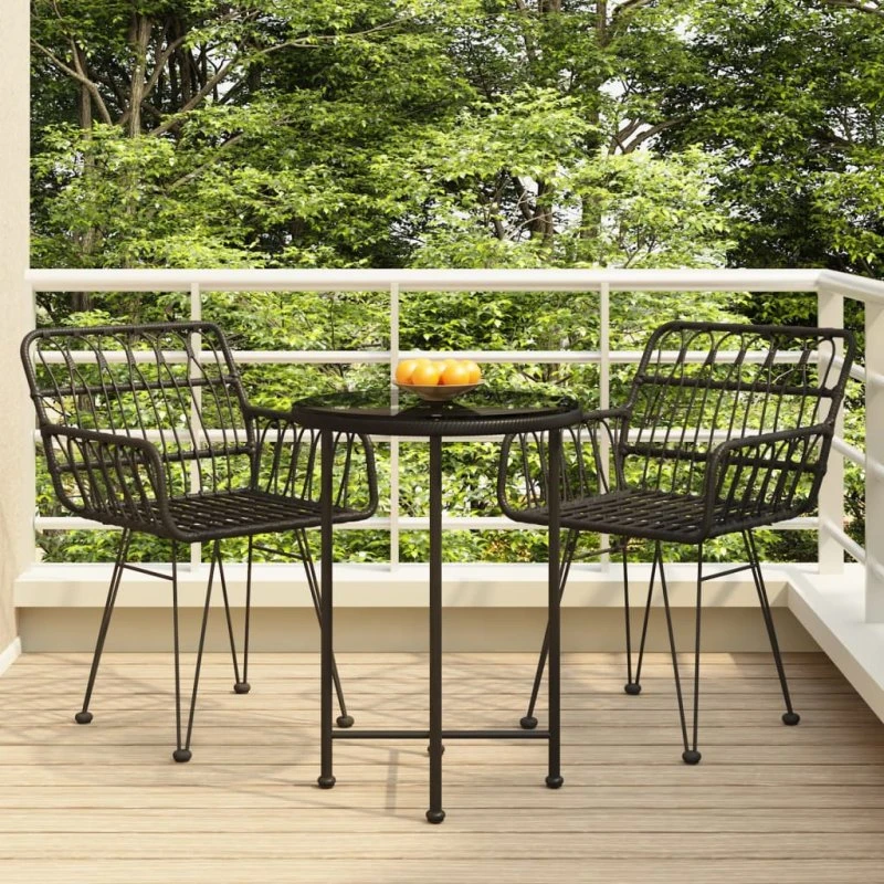 vidaXL 3-del spisebordssæt polyrattan sort