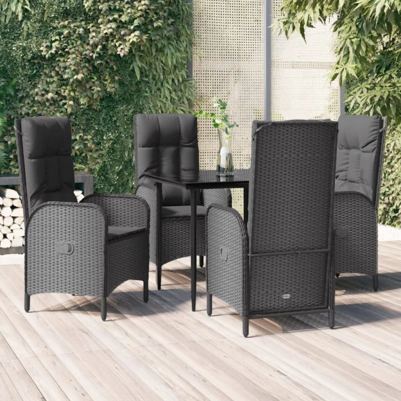 vidaXL Spisebordssæt 5 dele sort polyrattan
