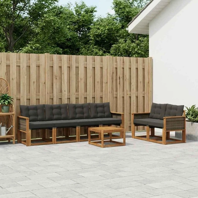 vidaXL Udendørs Sofagruppe 7 pcs Naturfarvet og Sort