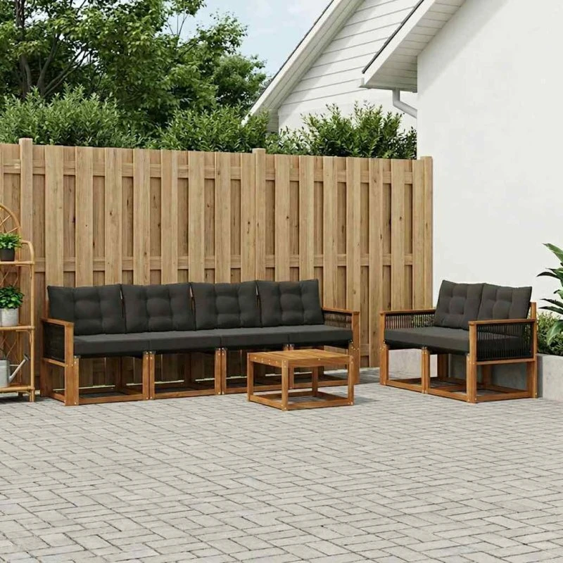 vidaXL Udendørs Sofagruppe 7 pcs Naturfarvet og Sort