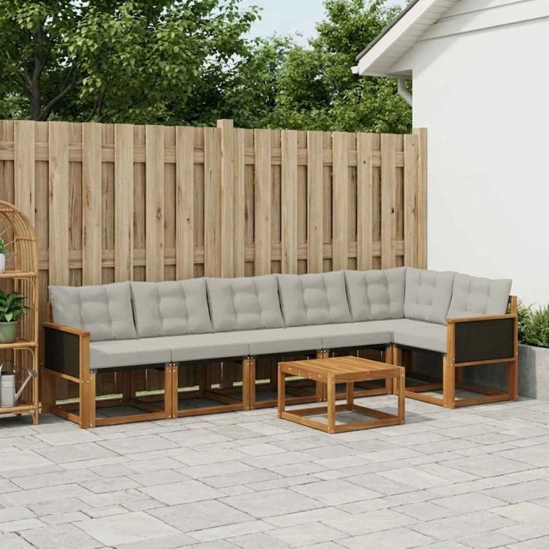 vidaXL Udendørs Sofagruppe 7 pc Naturfarvet og Lysegrå