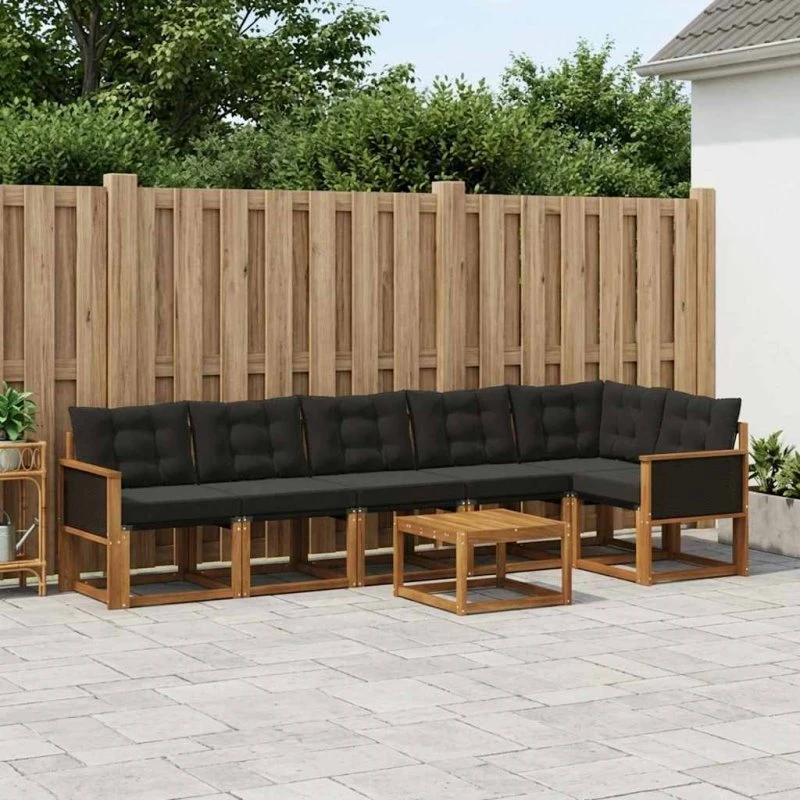 vidaXL Udendørs Sofagruppe 7-del 7 pcs Naturfarvet og sort