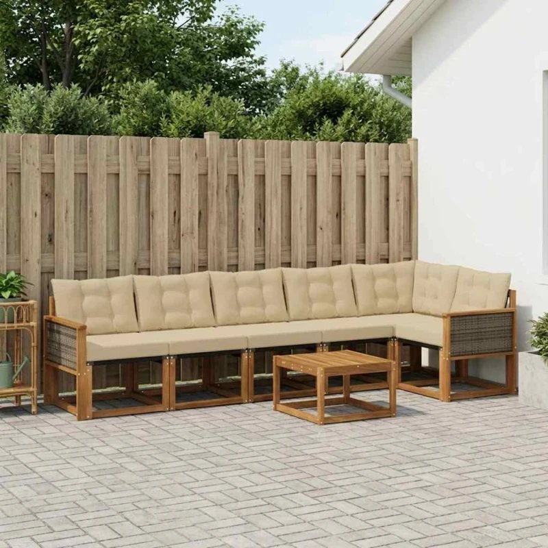 vidaXL Udendørs Sofagruppe 7-del, Naturlig & Beige