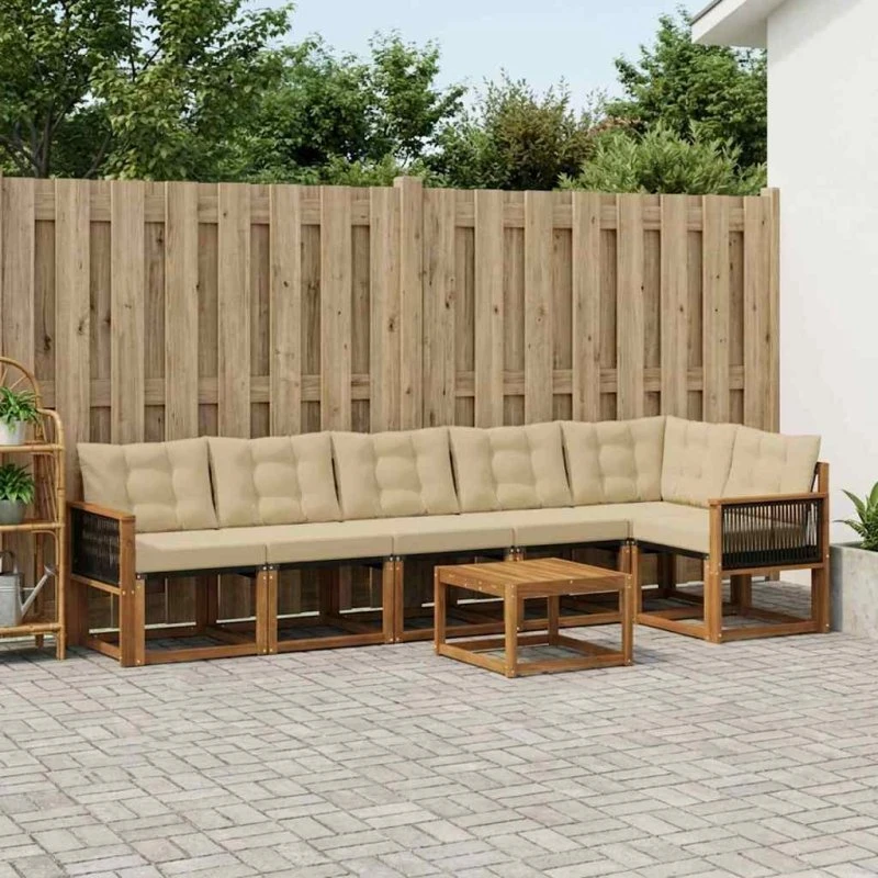 vidaXL Udendørs Sofagruppe 7 pc Naturlig/Beige med Akacietræ