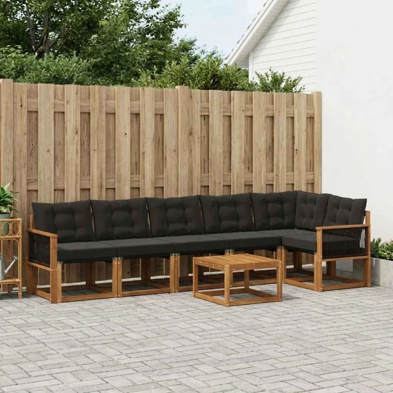 vidaXL Udendørs Sofagruppe 7 pcs Naturfarvet og Sort