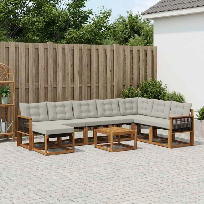 vidaXL Udendørs Sofagruppe 9 pcs Naturlig/Lys Grå
