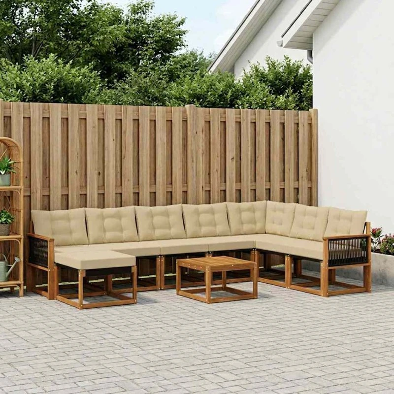 vidaXL Udendørs Sofagruppe 9 pc Naturlig/Beige