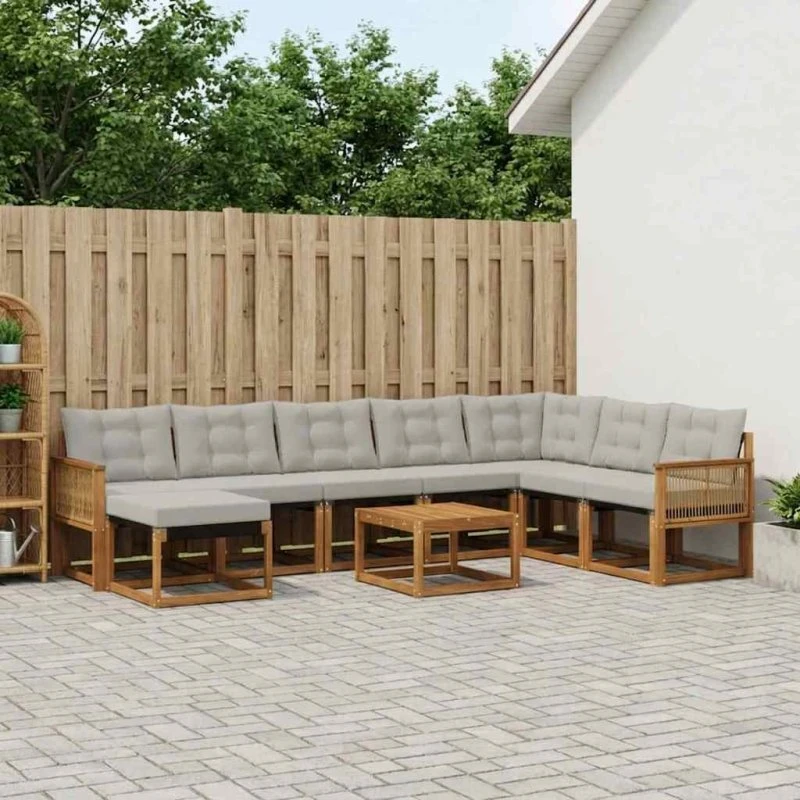 vidaXL Udendørs Sofagruppe 9 pcs Naturfarvet og Lysegrå