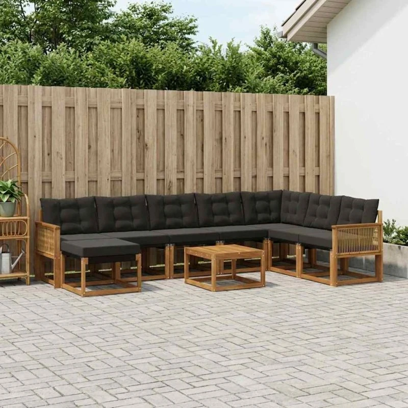 vidaXL Udendørs Sofagruppe 9 pc Naturfarvet og Sort