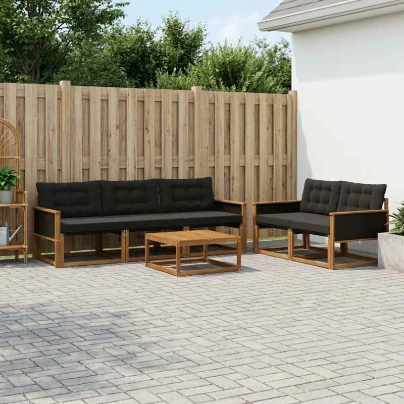 vidaXL Udendørs Sofagruppe 6 pcs Naturfarvet og Sort